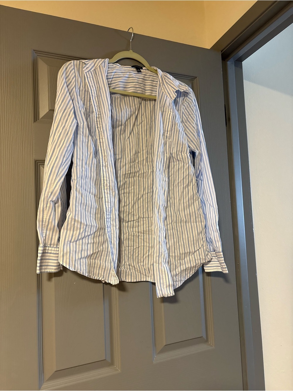 Ann Taylor Light Blue and White Striped Button-Down Shirt